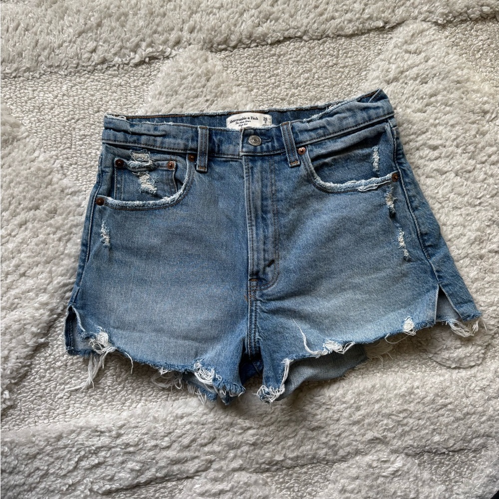 Abercrombie & Fitch High Rise Mom Shorts - Distressed Denim Shorts